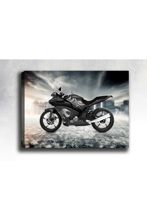 Shop365 Gri Siyah Motorsiklet Kanvas Tablo SB-74036